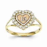 10k Two-tone Sweet 15 Heart Ring