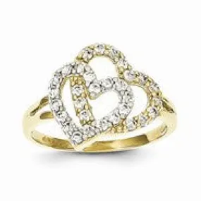 10k Yellow Gold & Rhodium Double Heart Ring