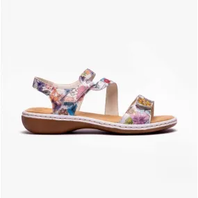 659C7-92 Ladies Strappy Floral Sandals Multi