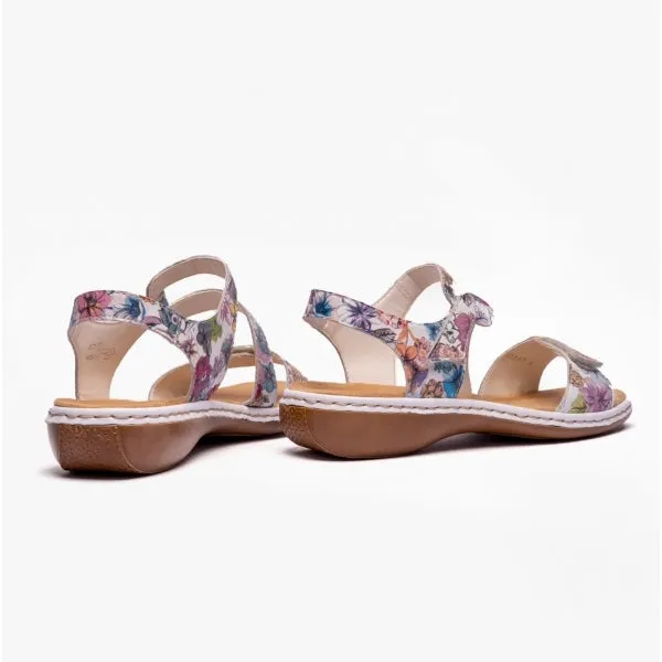 659C7-92 Ladies Strappy Floral Sandals Multi