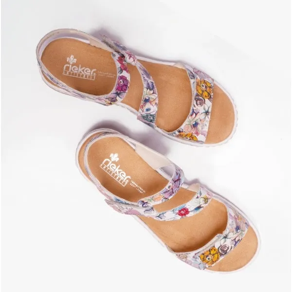 659C7-92 Ladies Strappy Floral Sandals Multi