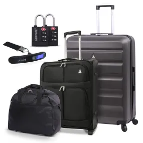 Aerolite Easyjet Ultimate Luggage Set, Large Cabin 56x45x25cm, Underseat Holdall 45x36x20cm, 29” Large Checked Suitcase, Luggage Scale and 2xTSA locks