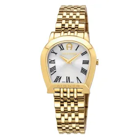 Aigner Ale Ladies Gold Plated Case Wht Dial Gold Plated Bracelet