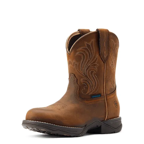 Ariat Women's Anthem Glazed Brown Round Toe Shortie Waterproof Western Boots 10044411