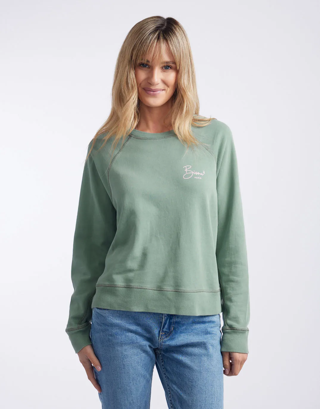 Bisou Paris Sweat - Washed Sage/Pink