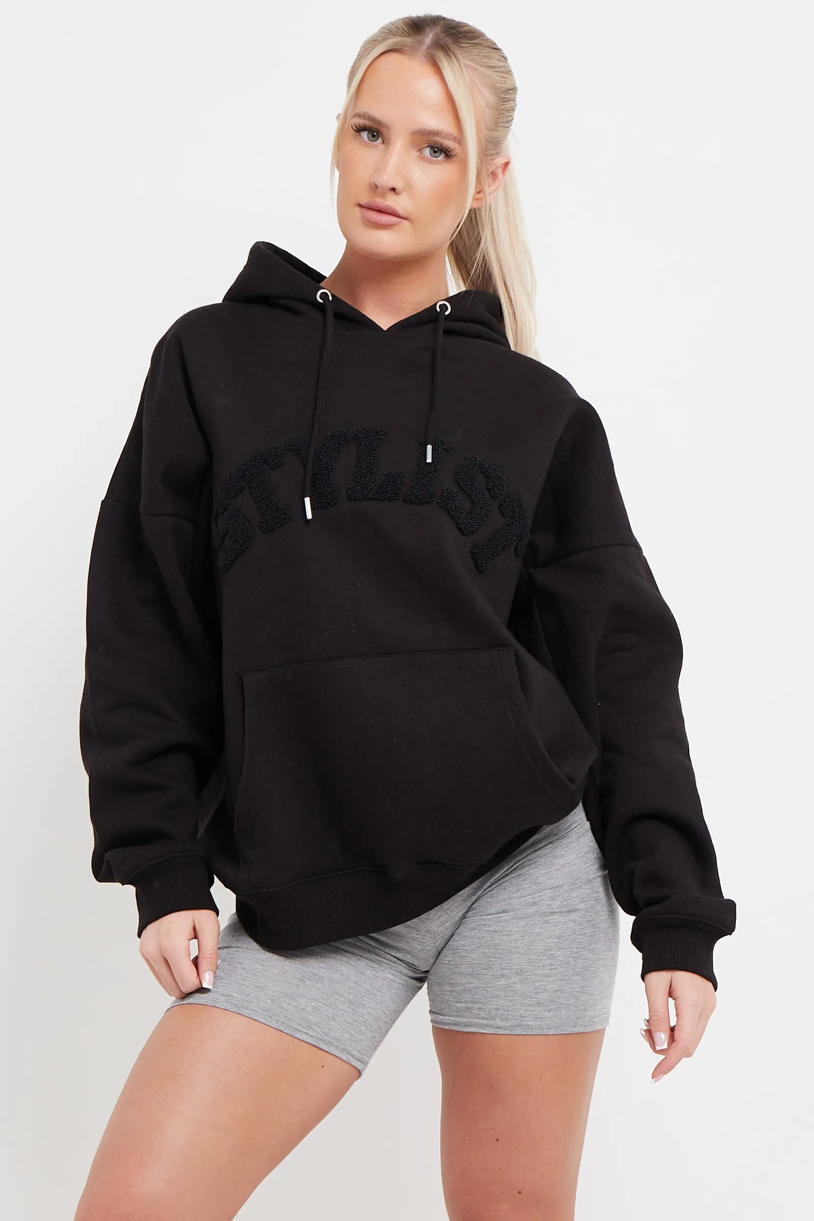 BLACK STYLIST SLOGAN OVERSIZED HOODIE