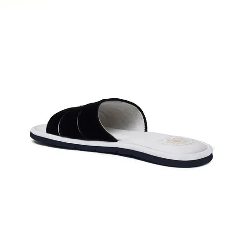 Black Velvet Strap White Leather Slide-in Slippers By BRUNE & BARESKIN