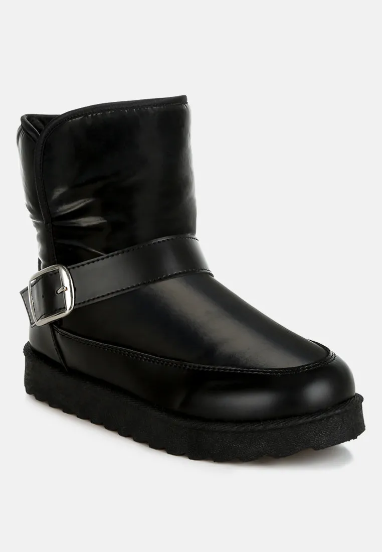 Buckle Strap Puffy Ankle Boots by RUW