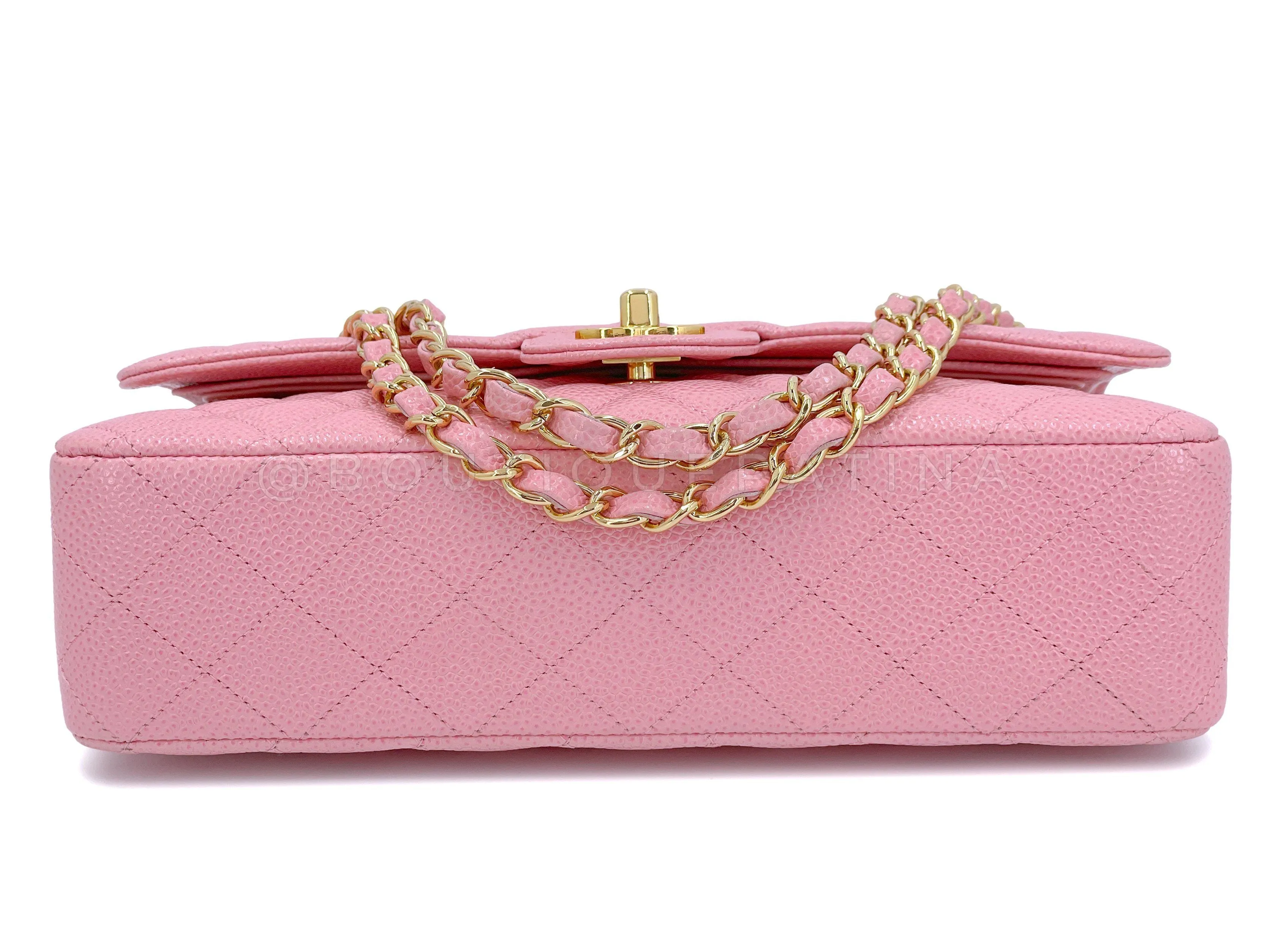 Chanel 2004 Vintage Sakura Pink Caviar Medium Classic Double Flap Bag 24k GHW