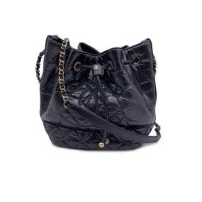 Chanel Black Glossy Leather CC Logo Bucket Drawstring Shoulder Bag