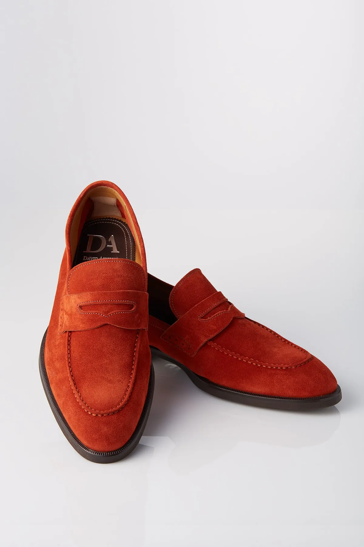 David August Suede Penny Loafer in Burnt Orange