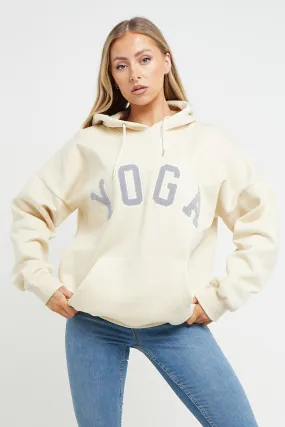 ECRU YOGA SLOGAN OVERSIZED HOODIE