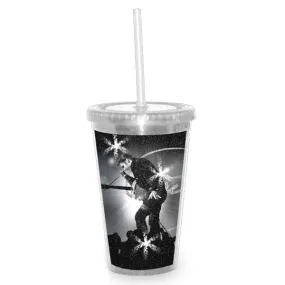 Elvis Tupelo Crowd Surf Glitter Straw Travel Tumbler