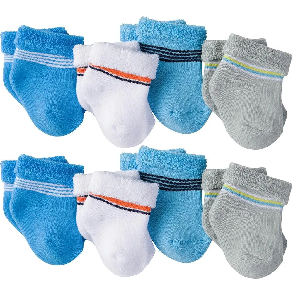 Gerber Newborn Baby Boy Wiggle-Proof Terry Bootie Socks with Stay-On Technology, 8-Pack