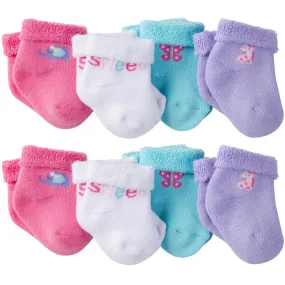 Gerber Newborn Baby Girl Wiggle-Proof Terry Bootie Socks with Stay-On Technology, 8-Pack