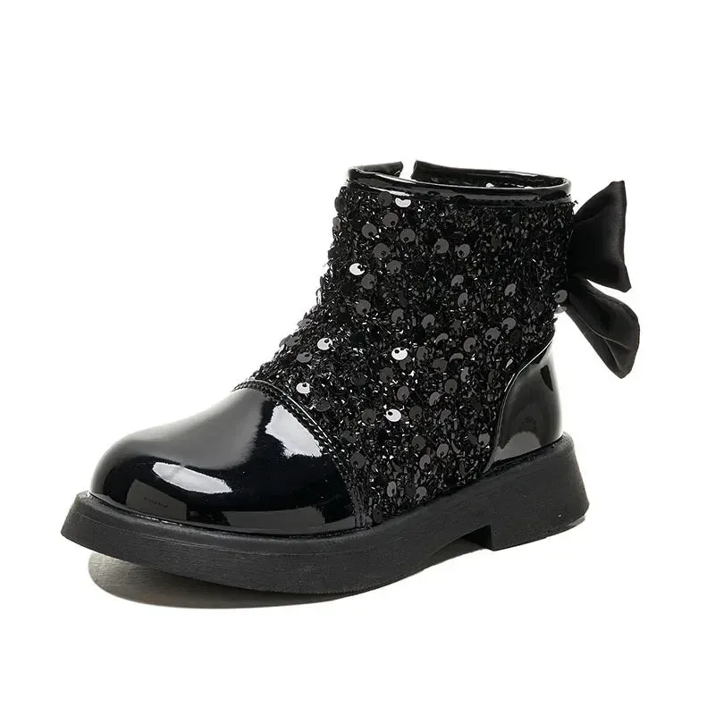 Girls Glitter Ankle Boot Black