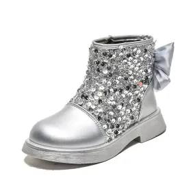 Girls Glitter Ankle Boot Silver