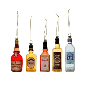 Glass Liquor Bottle Ornament w/ Glitter, 5 Styles