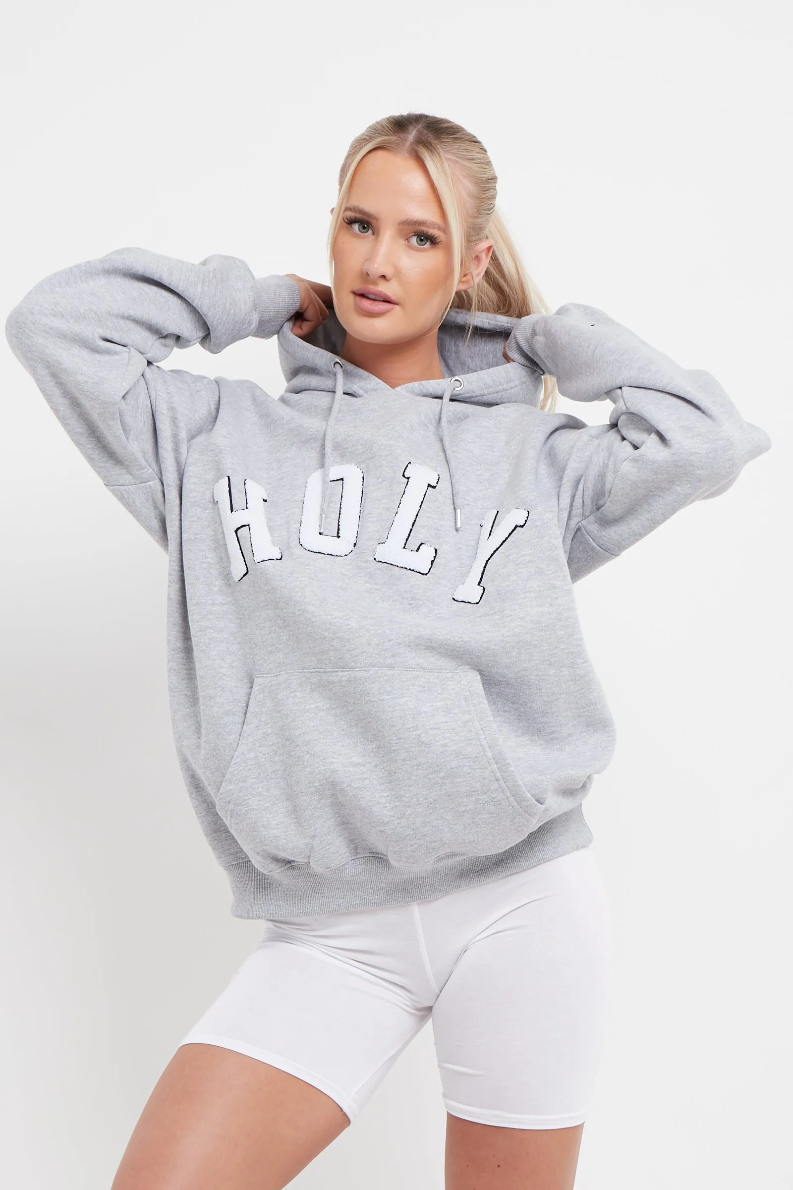 GREY HOLY SLOGAN OVERSIZED HOODIE