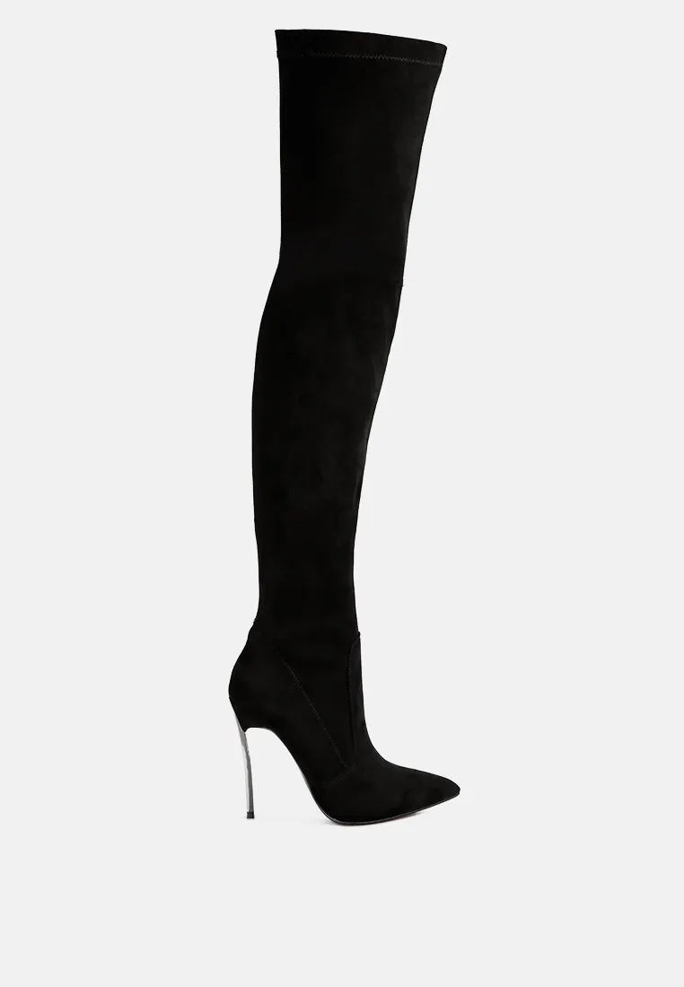 Jaynetts Stretch Suede Micro High Knee Boots By Ruw