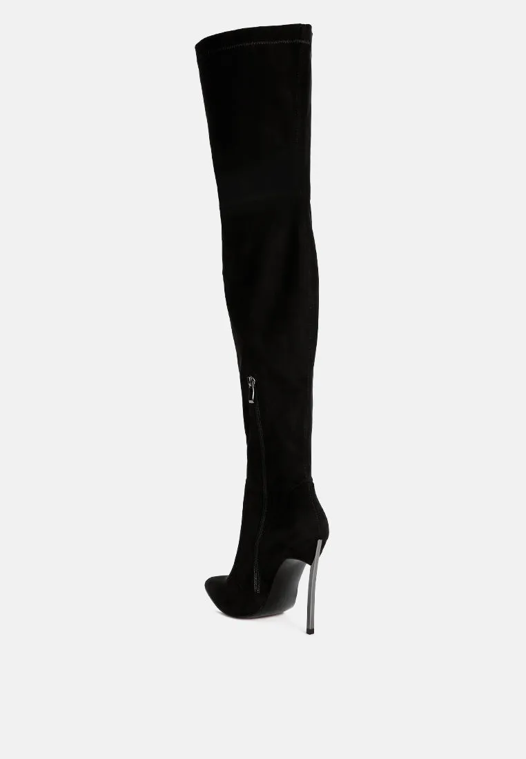 Jaynetts Stretch Suede Micro High Knee Boots By Ruw