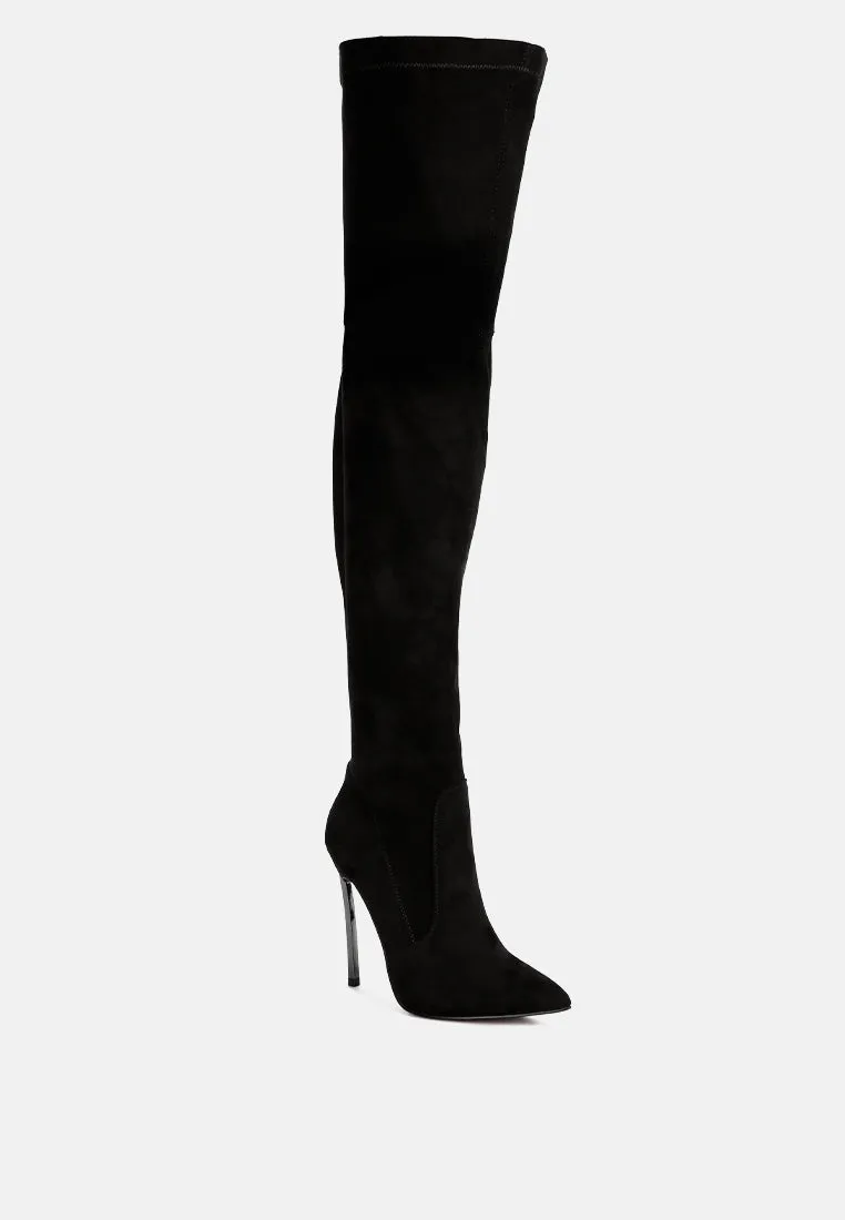 Jaynetts Stretch Suede Micro High Knee Boots By Ruw