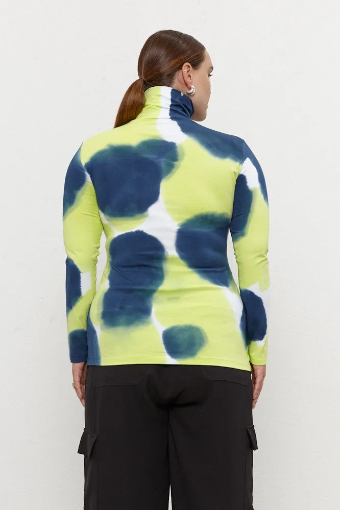 Kat Turtle Neck Top Navy/Lime Green