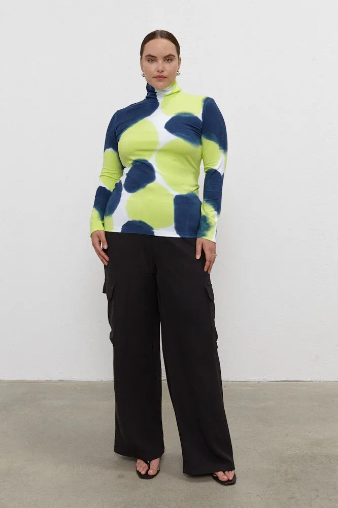 Kat Turtle Neck Top Navy/Lime Green