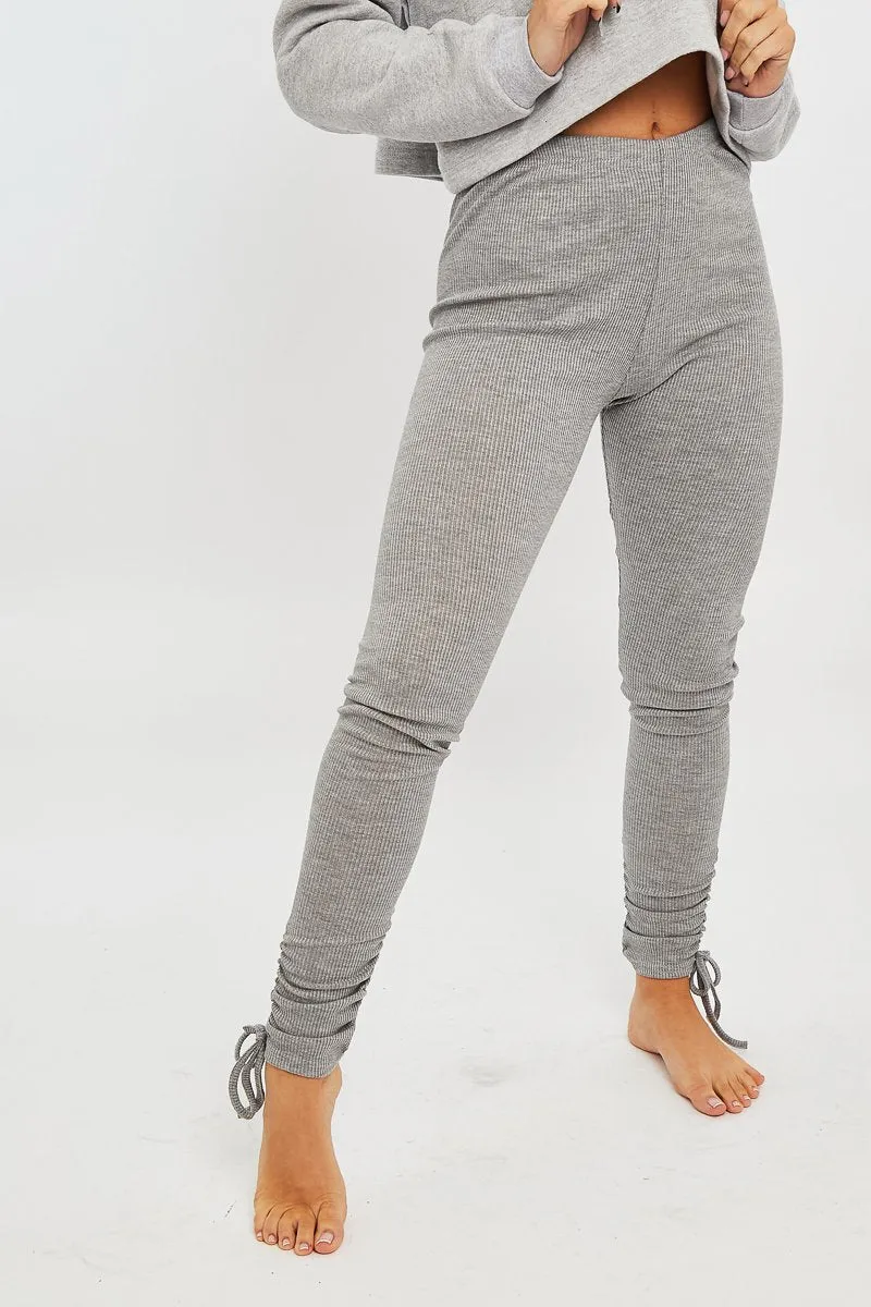 Light Grey Ribbed Ruched Ankle Leggings - Hollyann