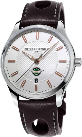 Limited Edition Frederique Constant Vintage Rally Healey Automatic Stainless Steel Silver Dial Brown Leather Strap Date Mens Watch FC-303HV5B6