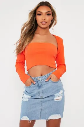 Orange Ribbed Arm Warmer Crop Top - Zylee