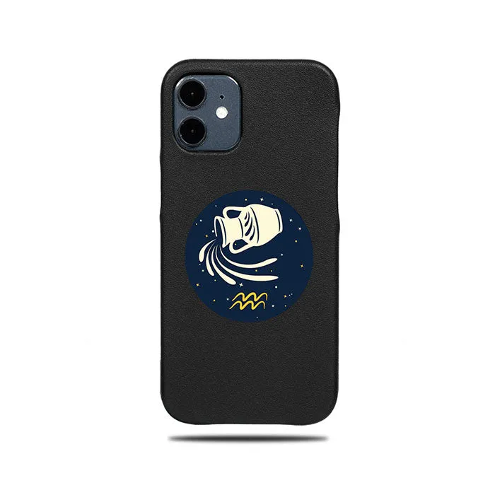 Personalized Aquarius iPhone 12 mini Black Leather Case