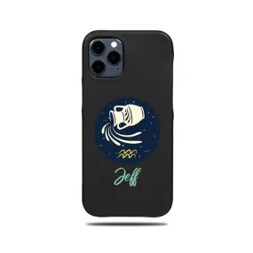 Personalized Aquarius iPhone 12 Pro Black Leather Case