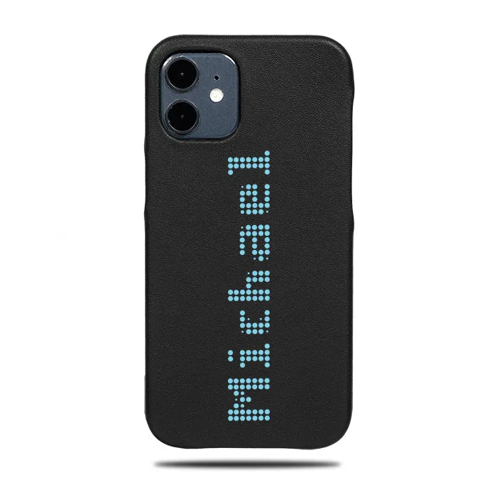 Personalized Bot Font iPhone 12 Black Leather Case