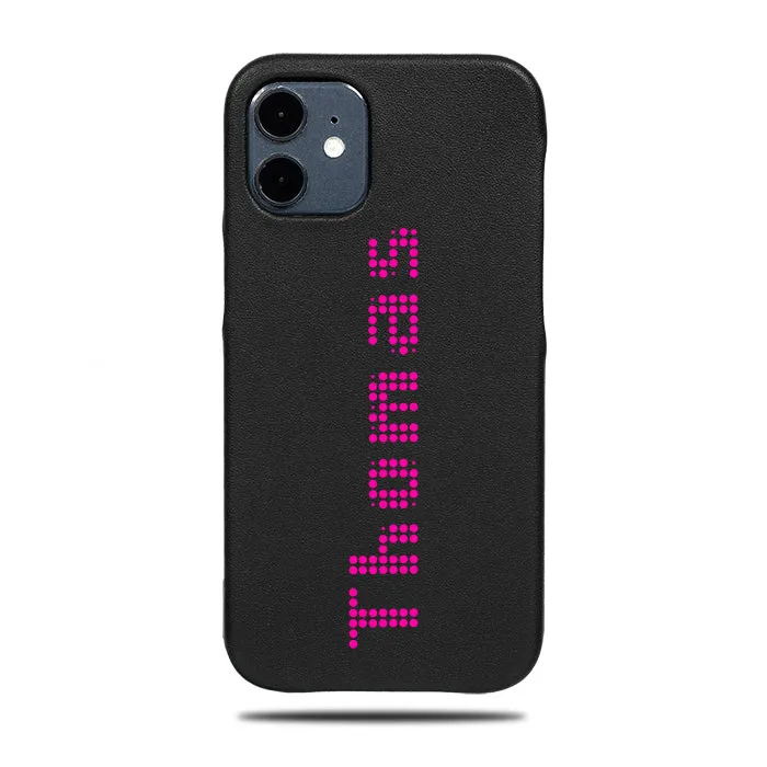 Personalized Bot Font iPhone 12 Black Leather Case