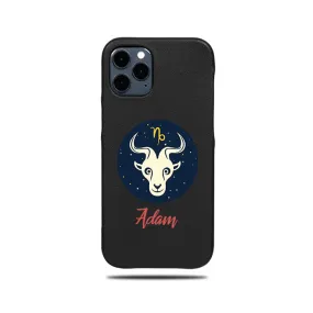 Personalized Capricorn iPhone 12 Pro Black Leather Case