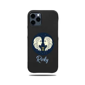 Personalized Gemini iPhone 12 Pro Black Leather Case