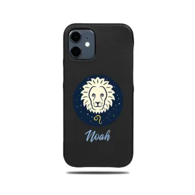 Personalized Leo iPhone 12 Black Leather Case