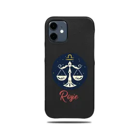 Personalized Libra iPhone 12 Black Leather Case