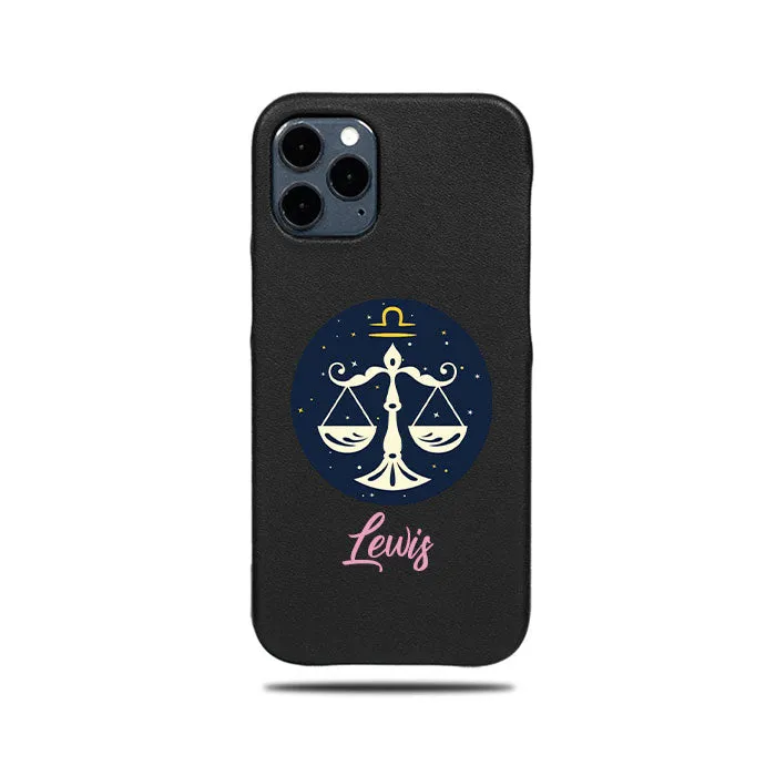 Personalized Libra iPhone 12 Pro Max Black Leather Case