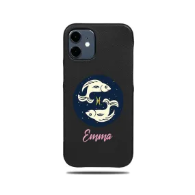 Personalized Pisces iPhone 12 Black Leather Case