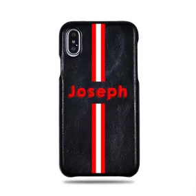 Personalized Red Stripe iPhone Xs / iPhone X Black Leather Case