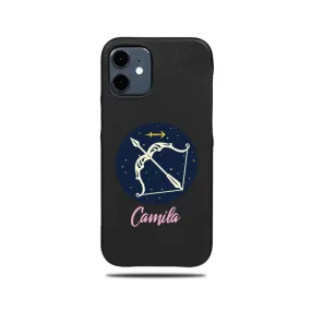 Personalized Sagittarius iPhone 12 Black Leather Case