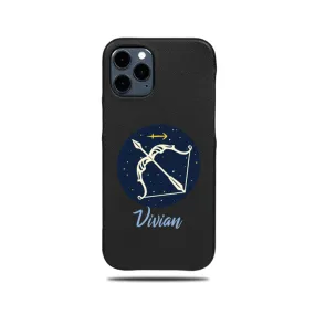 Personalized Sagittarius iPhone 12 Pro Max Black Leather Case