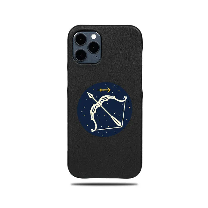 Personalized Sagittarius iPhone 12 Pro Max Black Leather Case