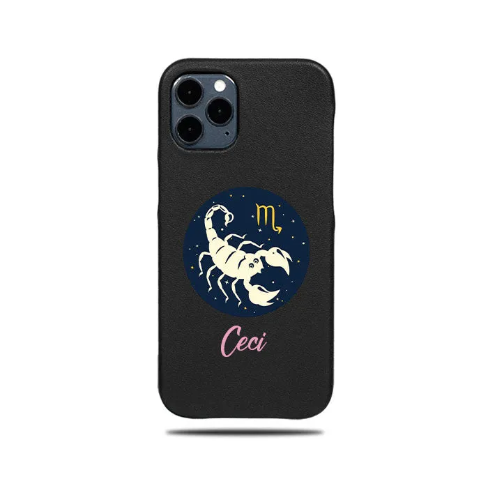 Personalized Scorpio iPhone 12 Pro Black Leather Case