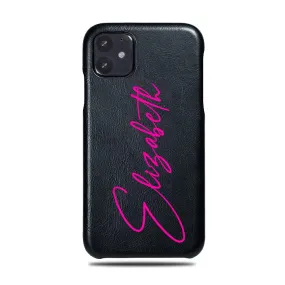 Personalized Signature iPhone 11 Black Leather Case