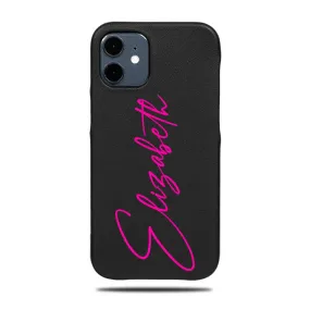 Personalized Signature iPhone 12 mini Black Leather Case