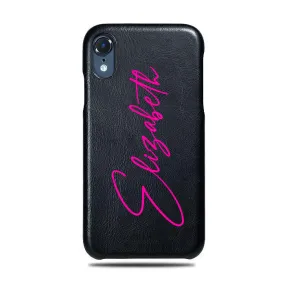 Personalized Signature iPhone XR Black Leather Case