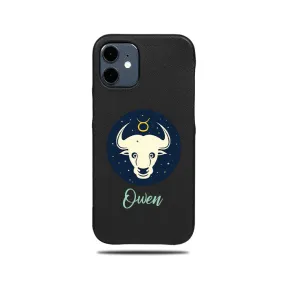 Personalized Taurus iPhone 12 Black Leather Case